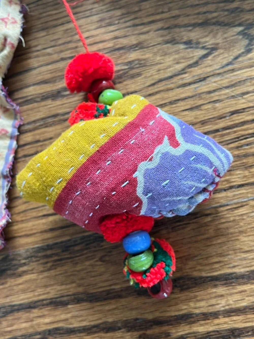 Boho Dreamcatcher Wall Hanging Kantha Sari Fabric Beads Pom Poms 29 in Shop NOS